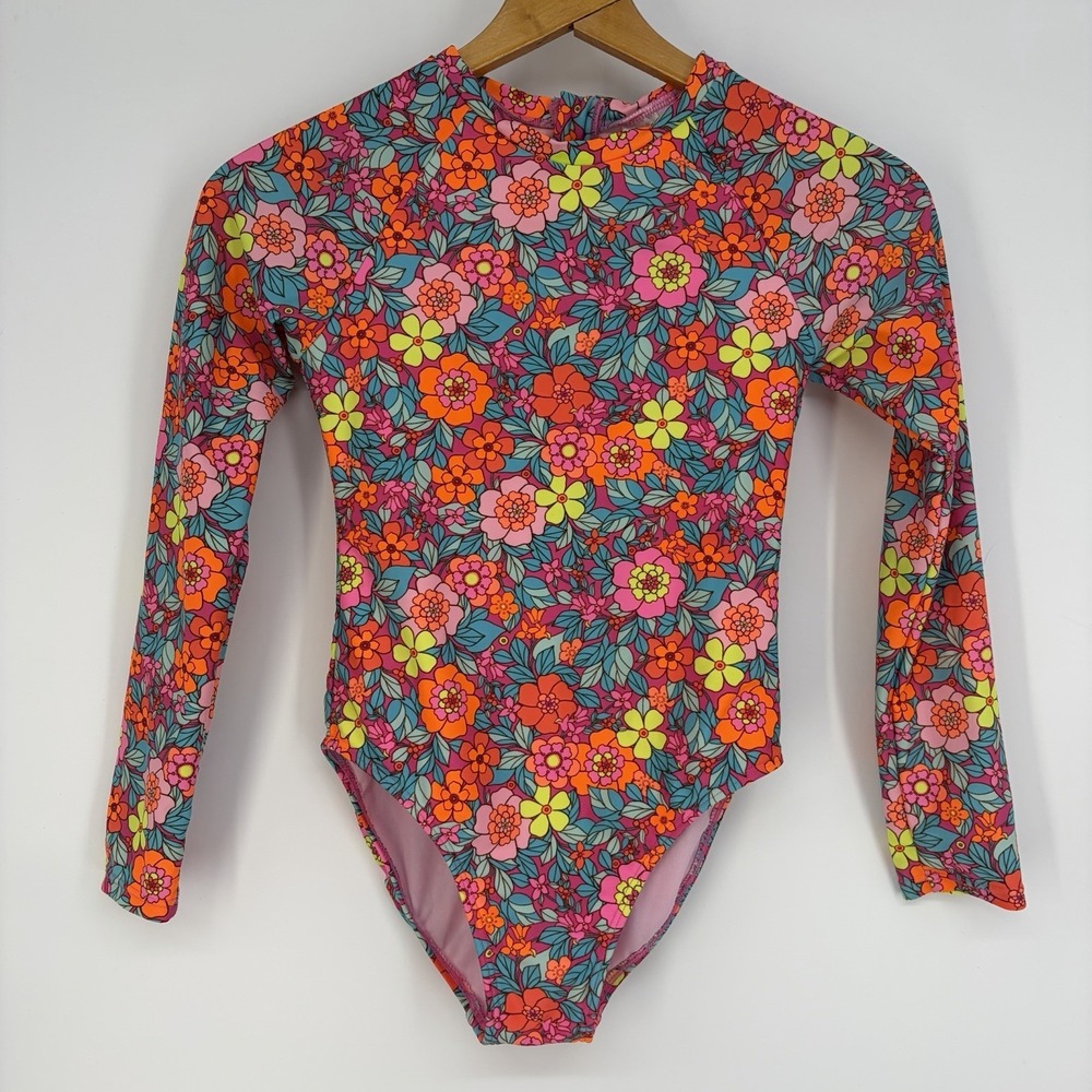 Girls Cat & Jack Swim Suit 11/12 L Rash Guard Floral One Piece Beach Vacation